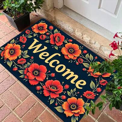 1 件花卉主题迎宾垫，印有鲜艳的花卉图案，适合室内外装饰，可用于庭院、卧室、客厅、门厅、书房和家居装饰，也适用于家庭、房车、露营、门廊和露台装饰。