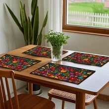 1/2/4/6/8/300pcs Luxury Placemat Set, Featuring Red Floral Pattern Design, Size 12*18 Inches/30*45cm. Multiple Pattern Options Available, Suitable For Family Dining, Home Decor, Birthday Party, Kitchen, Restaurant, And Home Living. 100% Polyester Woven, Washable Polyester Placemats. - Multicolor - View 9