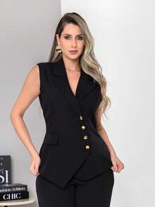 New Tailored Set Consisting Of Vest And Wide-Leg Trousers C6608 - Black - View 9