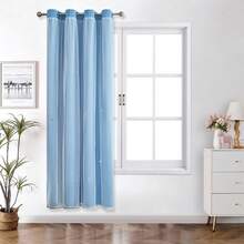 1件镂空星形窗帘，涤纶蕾丝双层薄纱窗帘，遮光卧室窗帘，可爱独特的公主风窗帘，适合节日使用 - 淺藍色 - 查看 20