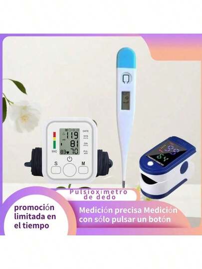 Monitor de oxígeno sanguíneo con pantalla azul, monitor de presión arterial portátil (con indicación vocal local) + oxímetro de pulso y oxígeno en los dedos + termómetro electrónico. Conjunto completo de monitoreo de salud (3 piezas): medidor inteligente automático de presión arterial. Ideal para personas mayores, monitoreo de salud en el hogar, conjunto portátil para viajes. Regalo perfecto para cuidar la salud familiar, ideal para el Día de la Madre o el Día del Padre, adecuado para dar de presente, regalo ideal para ancianos y mayores.