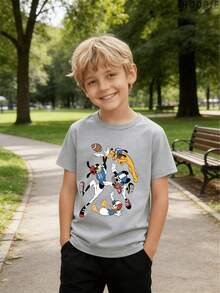 Disney Mickey Mouse, Goofy, Donald Duck & Pluto Boys Short Sleeve T-Shirt | Kids American Football Graphic Tee For 2-14 Years Old | Casual Crew Neck Top For Play, School & Game Day Express Delivery - Xám - Xem 1