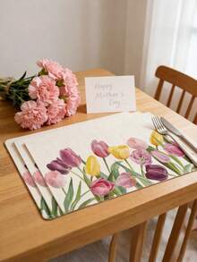 1/4pcs Vibrant Tulip Placemats - Modern Dutch Floral Design Multicolor Tulip Pattern, Washable Durable Tabletop Protector For Kitchen, Dining Table, Party Decor - Decorative Rectangular Placemats - Minimalist Tulip Floral Pattern, Non-Slip Heat-Resistant, Kitchen Table Mats, Coffee Mats Home Accessories - Holiday Party Decoration - Multicolor - View 9