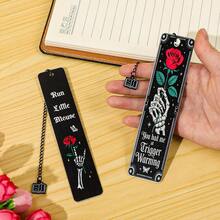 1/2pcs Gothic Romantic Stainless Steel Bookmark Gift Set, Creative Dark Romantic Skeleton Hand Holding Rose Bookmark, Perfect Holiday Gift For Dark Romantic Readers, Book Lovers And Gothic Enthusiasts - One Size Fits All - View 7