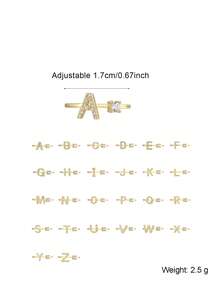 Charm-In 26个字母 CZ 18K 镀金铜戒指 | 简约定制名字首饰 | 情人节及日常佩戴的理想礼物 - 金色 - 查看 3