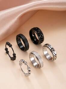 Bộ 3/6 chiếc nhẫn giảm căng thẳng cá nhân hóa, bao gồm dây chuyền hình ngôi sao và mặt trăng, thiết kế hạt mờ, phong cách tối giản phù hợp cho cả nam và nữ, quà tặng lý tưởng cho hàng ngày, hẹn hò, tiệc tùng, ngày lễ. - Nhiều màu - Xem 15