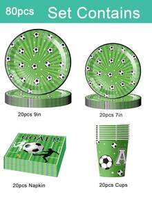 10 pièces Décorations de fête de football/soccer vert, set de vaisselle de fête d'anniversaire sur le thème du soccer pour 10 personnes - Multicolore - Voir 5