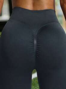 Seamless Knit V-Waist Knee-Length Athletic Leggings, High Waist Non-Curling, Soft And Skin-Friendly, Yoga, Fitness And Daily Casual Wear Sports - Grey - View 3