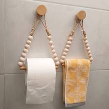 No-Drill Toilet Paper Holder Rustic Style Rope Wooden Ball Combined Adhesive Installation Toilet Paper Rack Bathroom Accessories - 1個 - 查看 3