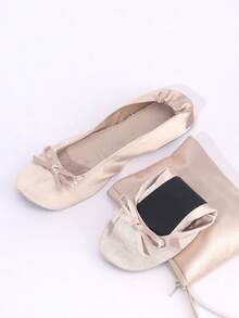 Chaussures de ballet lisses couleur champagne pour mariage, intérieur, sensation de pieds nus légère, pliables faciles à transporter, chaussures de danse à enfiler, chaussures plates souples et confortables pour femmes - Champagne - Voir 3