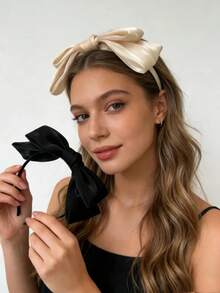 1/5pcs Double Layer Oversized Bow Headband, Elegant Lady Style Solid Color Simple Versatile Headpiece For Street, Gathering, Party ,Gifts ,Hair Hoop Hairband For Women Hair Accessories Head Accessories - Multicolor - View 3