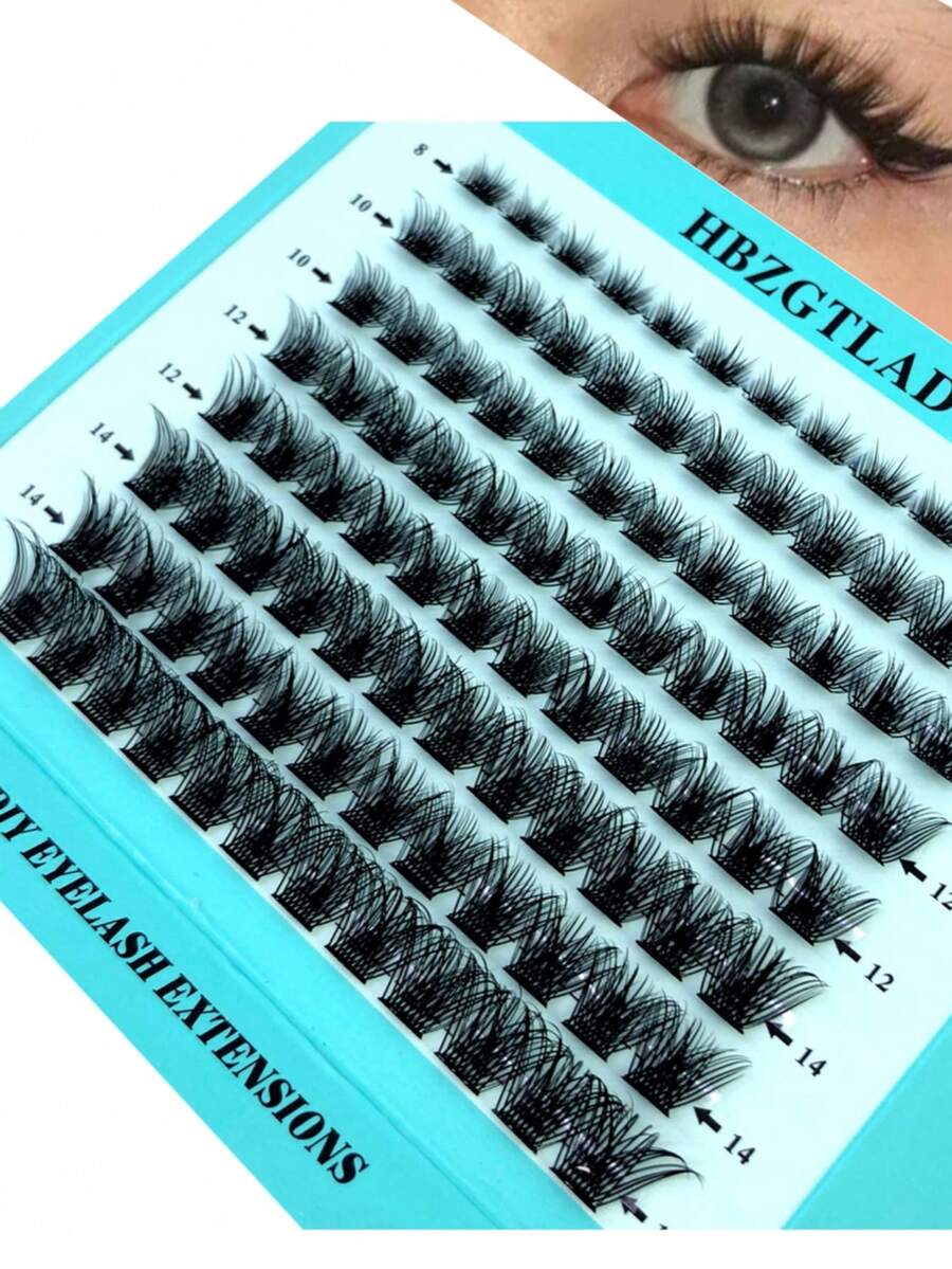 8 hàng 96 miếng mi giả dạng chùm phân đoạn hỗn hợp, hộp màu xanh dương, dày, độ cong C D, kiểu 3D, mềm mại, dạng quạt, phong cách Manga, tự nối mi. - C - Xem 1