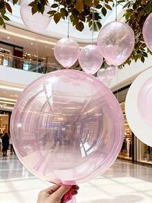 5pcs 18-Inch Pink Bubble Balloons Aluminum Foil Balloon Set, Includes Fishing Line And Balloon Arch Components, Suitable For Camping Party Decor, Wedding Birthday Party Decorations, Home Decor - Pink - View 3