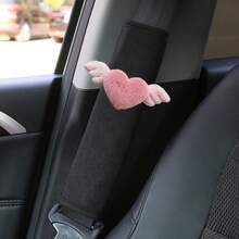 2pcs Heart-Shaped Wing Seatbelt Covers, Cute Car Seat Belt Protectors - Ice Silk - View 5