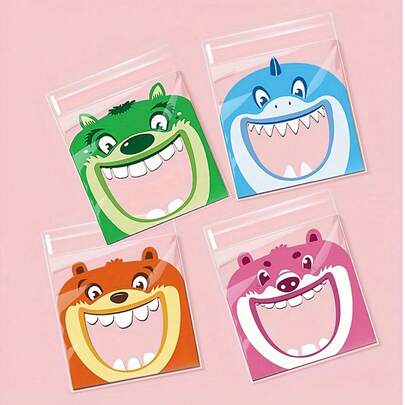 100个卡通大嘴雪花脆皮包装袋，适用于饼干、糖果和月饼的自粘包装，饼干自封袋，食品包装袋，包装袋，烘焙用品，派对用品