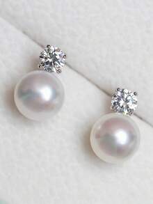 XUJIA 1 Đôi bông tai bạc 925 với ngọc trai giả 9mm và đá Cubic Zirconia 3.5mm, quà tặng thời trang dành cho phụ nữ. - EPE-257 - Xem 8