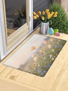 1pc Gradient Color Snapdragon Floral Pattern Doormat, Modern Farmhouse Style Absorbent Non-Slip Bath Mat, Living Room Bedroom Small Rug, Outdoor Rug, Entryway Rug, House Rug, Entrance Shoe Scraper Mat - Gentle Flower Field - View 9