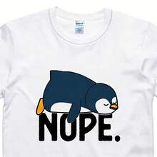 Funny T-Shirt Penguin Design Regular Fit Cotton Tee - White - View 2