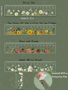 Regla de estudiante con diseño de plantas y flores, de estilo creativo y minimalista, para dibujar y hacer bocetos, de vuelta a la escuela - Multicolor - Ver 10