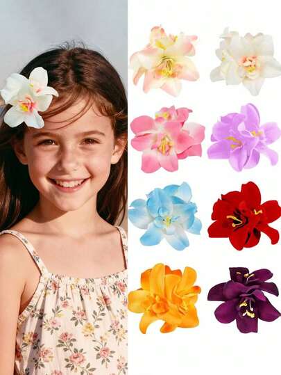 1/8 piezas Grandes Clips para el cabello con flores tropicales hawaianas para niñas, Accesorios para el cabello con flores de gerbera artificial coloridas, Adecuado para playa de verano, fiesta de paja, boda, estilo bohemio, accesorios para la cabeza, pinzas, pasadores de cabello, horquillas