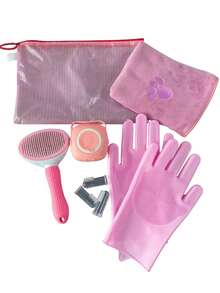 Pet Grooming Set, Includes Bathing Brush Set, Towel, Bathing Gloves, Fur Removal Brush, Pet Shampoo & Conditioner, Pet Dental Cleaning Tools - Multicolor - View 11