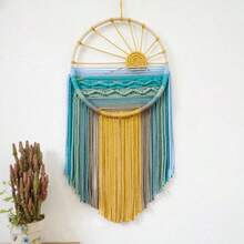 1 buc Macrame Tapiserie de perete, Peisaj creativ cu soare și plajă, Tapiserie țesută manual cu răsărit și apus de soare - Așa cum se arată în imagine - Vizualizare 9