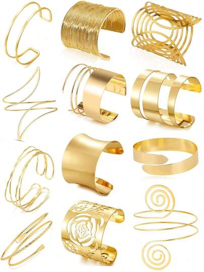 1Pc Gold Cuff Bracelets For Women Halloween Minimalist Simple Swirl Open Wide Wire Bangle Cuff Bracelets For Women Adjustable Arm Bangle Bracelets Punk Chunky Bracelet Adjustable Arm Accessories Jewelry Halloween Accessories