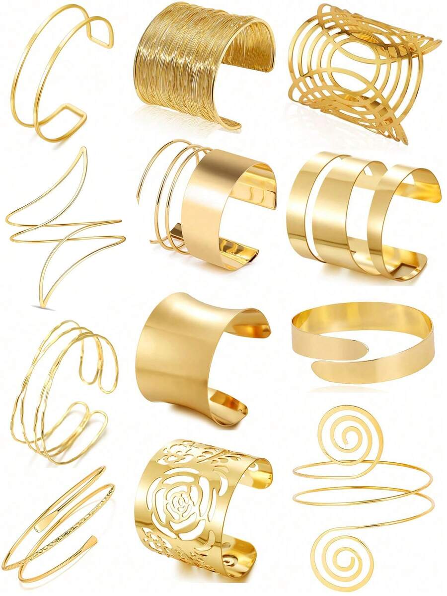 1Pc Gold Cuff Bracelets For Women Halloween Minimalist Simple Swirl Open Wide Wire Bangle Cuff Bracelets For Women Adjustable Arm Bangle Bracelets Punk Chunky Bracelet Adjustable Arm Accessories Jewelry Halloween Accessories - Gold - View 1
