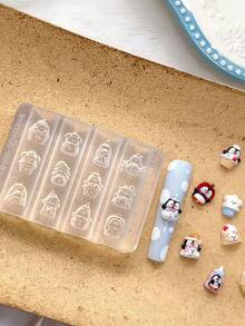 1 pieza Molde de arte de uñas versátil y transparente de silicona con diseños de cachorro lindo, pastel, lazo, gato y pingüino - transparente - Ver 8