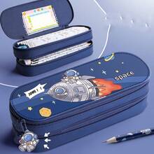 1pc Astronaut Design Double-Layer Pencil Case, High-Quality Large Capacity Stationery Box, Minimalist Cute Cartoon Pencil Pouch For Boys - Pencil Case - View 9