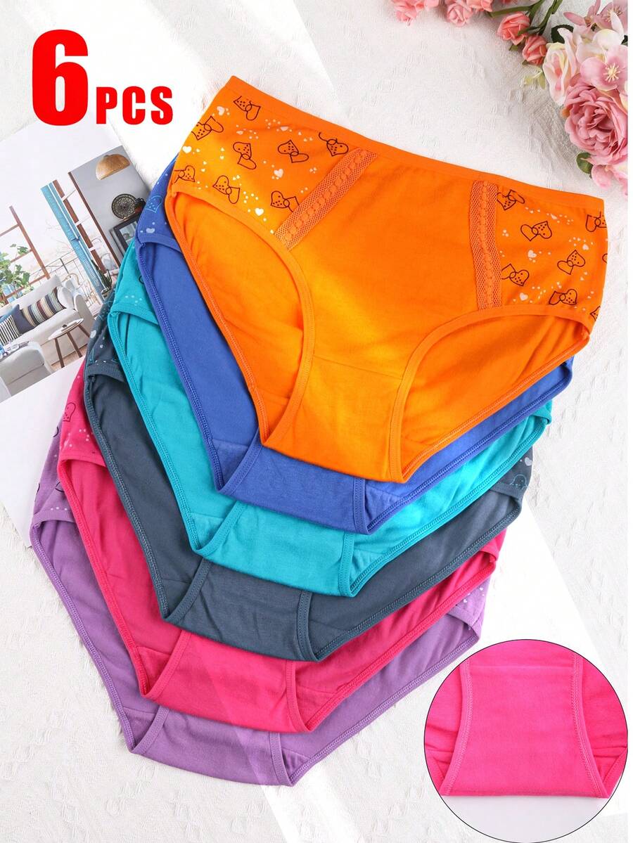 6 High Waisted Printed Underwear, Cute And Comfortable Medium Stretch Close Fitting Underwear, Breathable, Soft, And Comfortable, Suitable For Women's Underwear And Underwear Wearing In Spring And Summer - 彩色 - 查看 1