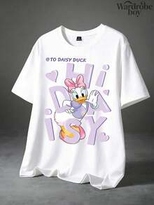 Disney 1PC  Authorized Cartoon Short Sleeved T-Shirt, , , , Daisy Family Printed T-Shirt, Cartoon Printed Design, Very Suitable For Family Travel And Vacation. This Is A New 2026 Short Sleeved T-Shirt, An Ideal Choice For Mother's Day, Suitable For Both Men And Women. Made Of High-Quality Pure Cotton, Comfortable And Breathable All Year Round. Exquisite Design, Is The Preferred Gift - 女士 - 查看 2