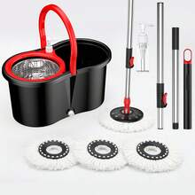Mop Set With Bucket, Including A 360° Rotating Mop Head, Three Microfiber Mop Heads, And A Two-Section Adjustable Mop Handle For High Cleaning Efficiency. Single-Basin Rotating System Suitable For Hot Floors; Stainless Steel Mop. - TB02 - 查看 11