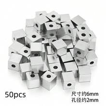 50 hạt vuông bằng thép không gỉ 2-6mm, hạt đệm hình khối để tự làm vòng tay, dây chuyền và trang sức. - quảng trường - Xem 18