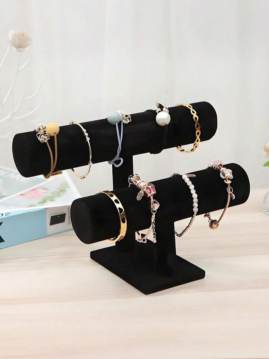 1 pieza Soporte de exhibición de joyería de terciopelo, elegante caja de almacenamiento de joyería, estante de exhibición en forma de T, soporte para relojes y pulseras, soporte para collares y aretes, solución de almacenamiento de moda, organizador de escritorio, para exhibición y almacenamiento - Estante de accesorios con estilo, adecuado para almacenamiento de mujeres, artículos esenciales de viaje, regreso a la escuela - Multicolor - Ver 1