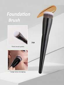 1支大号粉底刷，合成纤维圆头专业化妆工具，用于面部轮廓修饰 - 黑色 - 查看 7