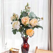 Konstgjorda pioner Realistiska konstgjorda falska blomsterarrangemang, falska pioner med stjälkar Heminredning Bröllopsbukett Borddekorationer Hem Kök Bröllopsdekor - Multifärgad - Visa 5