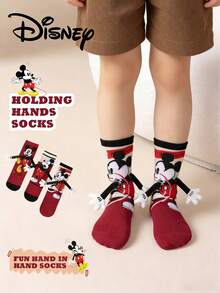 Disney 3双可爱3D手柄袜，儿童圣诞节过膝袜，时尚儿童派对高筒袜，高品质礼物。开学季，时尚有趣的小粉丝，家庭聚会圣诞礼物手柄袜 - 彩色 - 查看 1