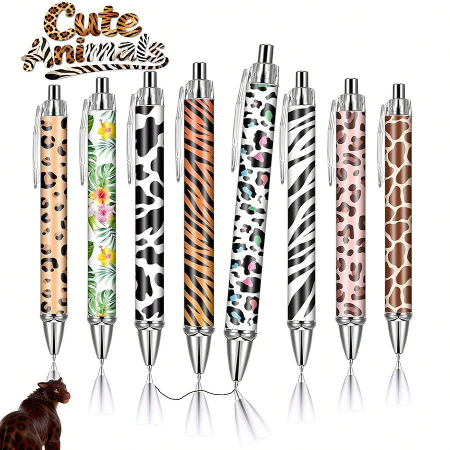 1/4/8/16 Pcs Leopard-Print Ballpoint Pens, Cute Animal-Print Patterns, Retractable Click Pens, Personalized Pen Sets, Gifts For Couples And Friends, Birthday Party Gifts, Supplies For Teachers And Students, Office Desk Accessories, Teacher And Mother Gifts, Office And School Supplies - Leopard Print - View 1