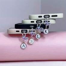 1pc Rhinestone Gradient Butterfly Letter Pendant Phone Dust Plug, Compatible With IPhone/Type-C, Cute Phone Charm Gift For Women (A-Z Pattern) - Multicolor - View 1