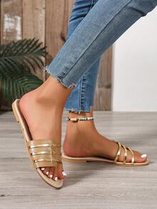 Dép xăng đan đế bằng nữ mới năm 2026, khóa kim loại, kiểu dáng nghỉ mát, phong cách Bohemian, màu kaki, thời trang, đinh tán, thoải mái, đa năng, dép xỏ ngón, giày đi biển. - Màu Khaki - Xem 5