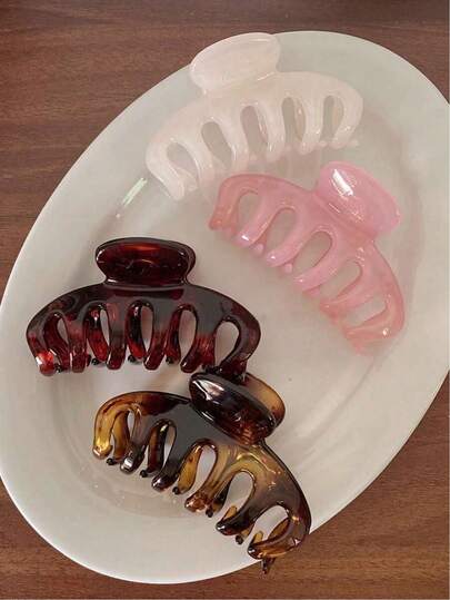 4pcs/Set 12cm/4in Super Large Bright Pink, White, Yellow, Red, Jelly Color Medium Hair Clips, Lightweight Plastic Material, Fashion Versatile, Elegant Minimalist, Solid Color Hair Accessories, Suitable For Daily Wear, Casual, Party, Commute, Vacation, Washing Face, Makeup, Autumn/Winter Outfit, Summer Beach Hair Clip