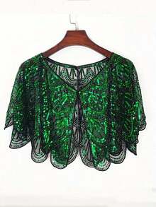 New Sequin Shawl, Vintage Style Elegant Short Cape Women Parties With Breathable & Shiny Lightweight Fabric Accessories Women Valentine Day Valentines - Green - View 13
