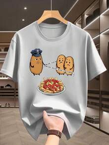 Artículos de moda para la nueva temporada 2026. Camiseta de hombre con diseño de policía patata de dibujos animados y escena del crimen, de manga corta. - Gris Claro - Ver 12