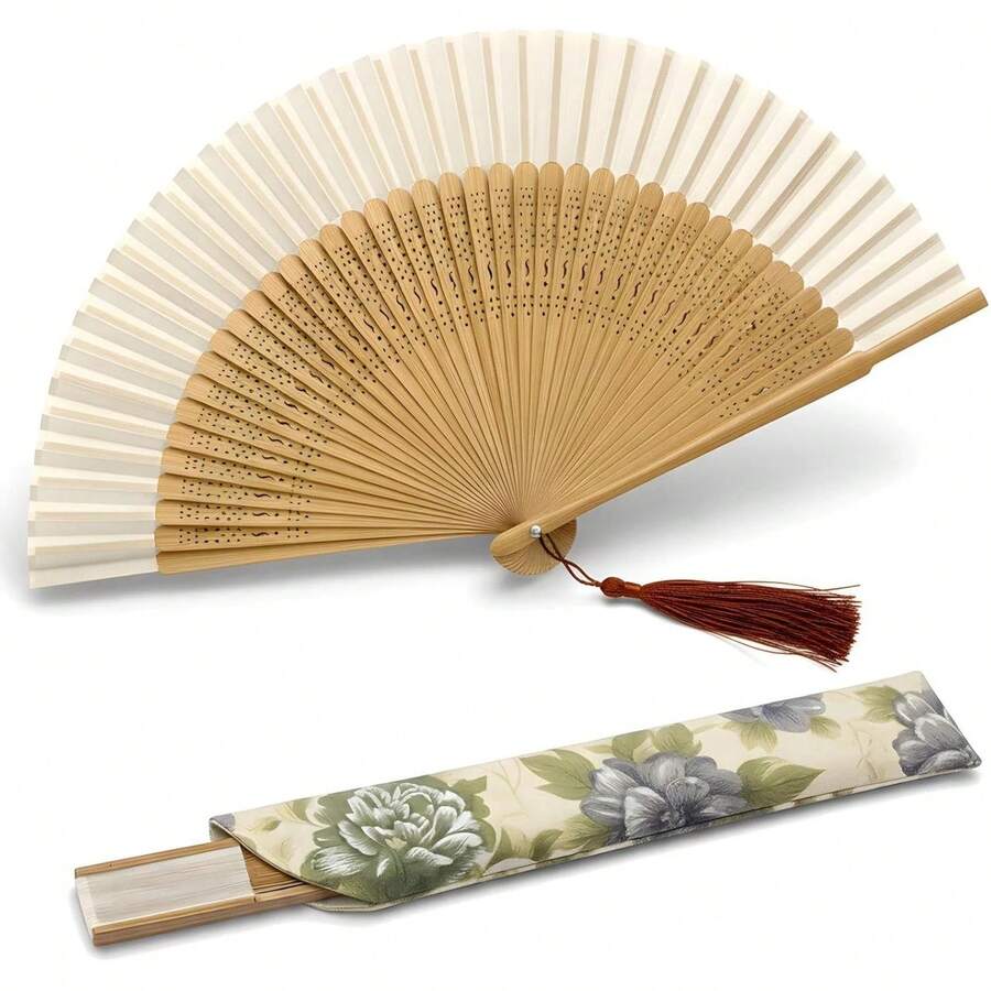 1 Pc  Hand Fan For Women Foldable - Portable Folding Japanese Chinese Fan - For Hot Flashes, Summer Cooling, Festivals, Church, Dancing (Bamboo White) - Bamboo White - 查看 1