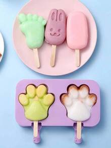 1 Set Cute Cartoon Silicone Ice Cube/Ice Cream Mold, Homemade Ice Pop/Ice Lolly/Ice Cream Maker With 50pcs Ice Pop Sticks - Multicolor - View 3