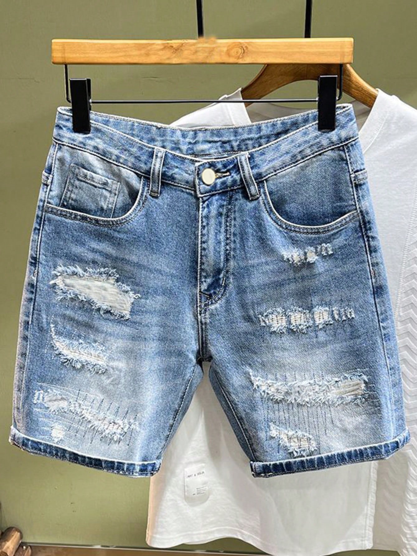 شورتات جينز مبهتة للرجال، شورتات كاجوال فضفاضة واس...