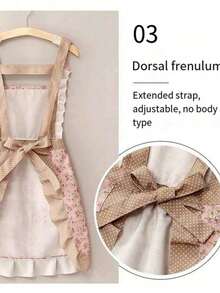 1pc Polka Dot & Floral Patchwork Princess Apron, Oil-Resistant Polyester Material With Adjustable Strap And Large Pocket, Suitable For Home Kitchen, Baking, Cafe, Bubble Tea Shop And Catering - Multicolor - View 6