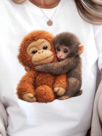 T-shirt Team Punch Viral Monkey avec un bébé et un jouet en peluche pour les amateurs d'animaux COb4D