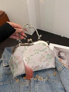 1PC Chinese Embroidery Kiss-Lock Clutch, Convertible Handbag & Crossbody Chain Evening Bag For Cheongsam & Hanfu - Pink - View 8